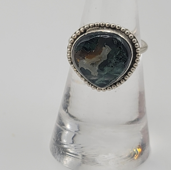 GREEN MOSS AGATE RING HANDMADE IN STERLING SILVER METAL SIZE 8 - Picture 2 of 6